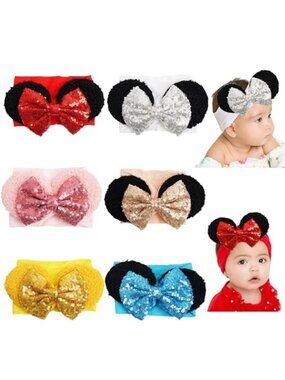 Baby Headbands Sequin Mouse Ears Hair Bows Nylon Stretch Newborn Infant